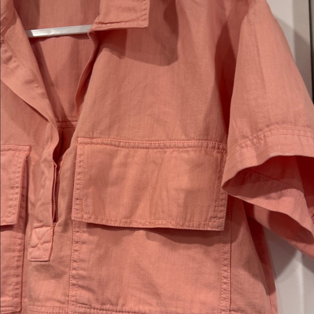 Pilcro Soft Pink‎ Cropped Boxy Short-Sleeve Top twill denim small - Picture 4 of 7